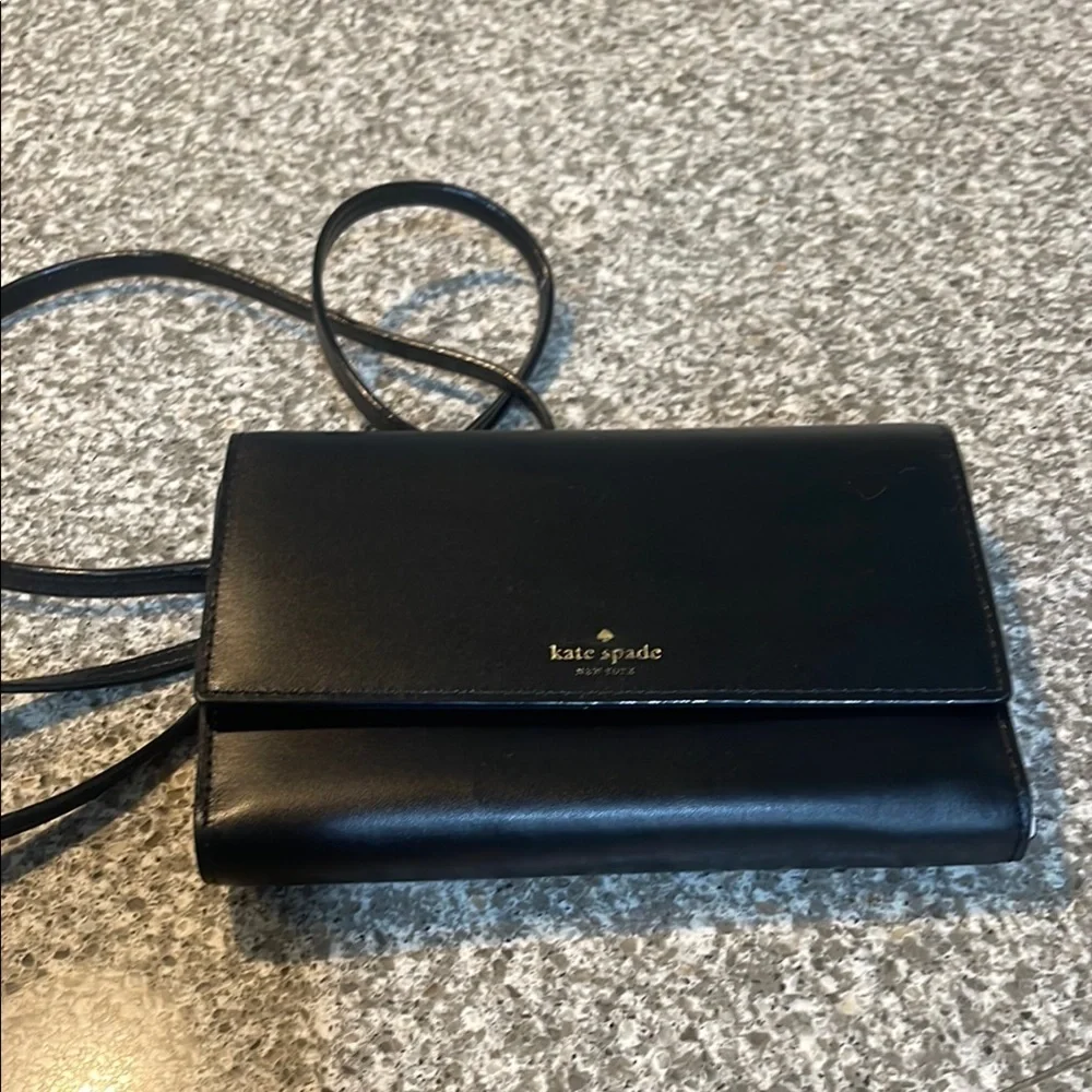 Kate Spade Morgan Flap Black Leather Crossbody Wallet Bag